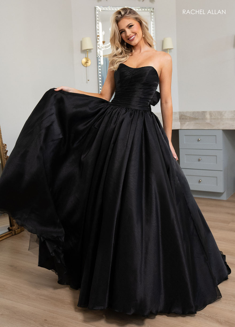 Rachel Allan 70768 prom dress images.  Rachel Allan 70768 is available in these colors: Black, Pink, Sky Blue.