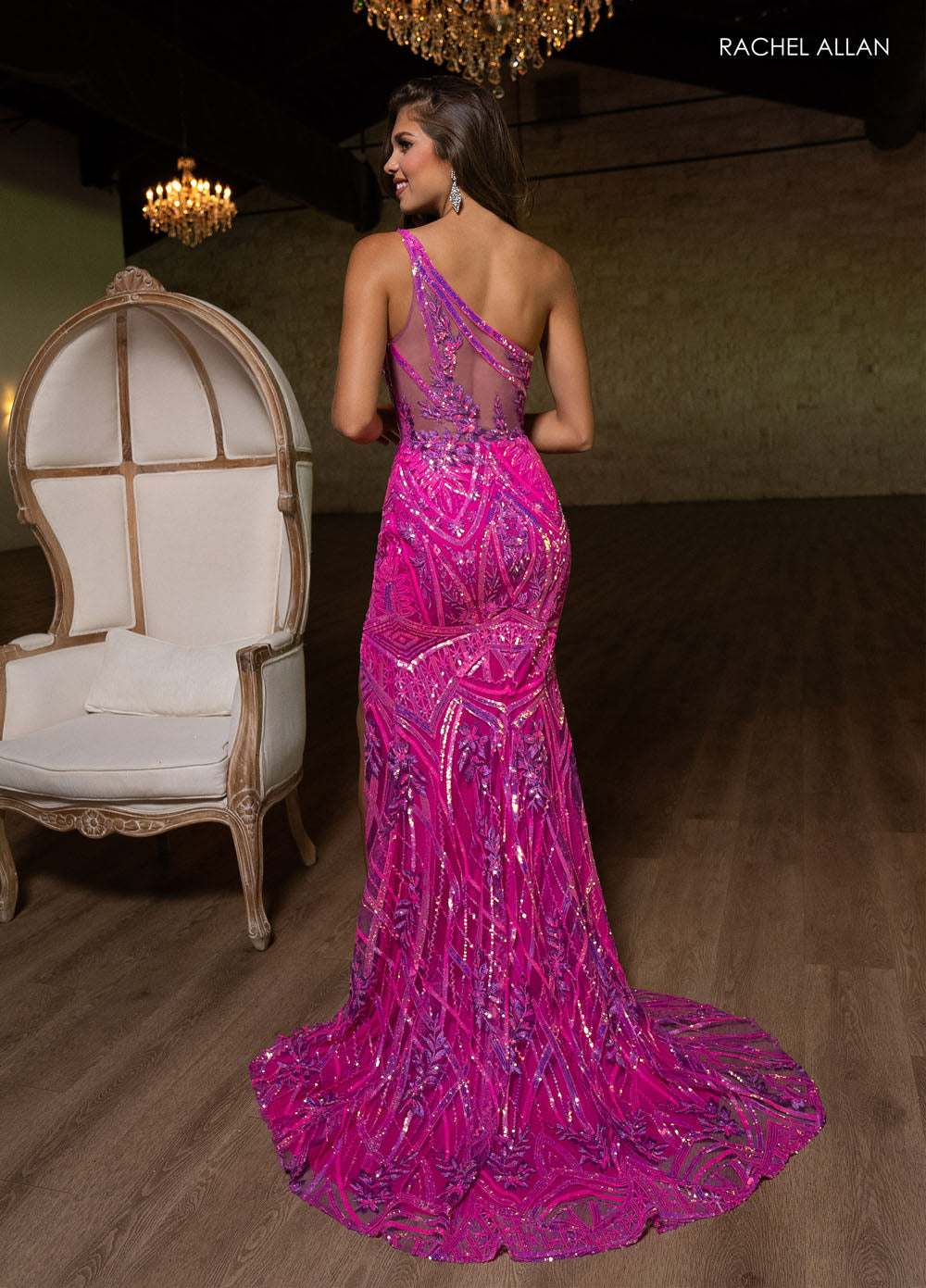 Rachel Allan 70772 prom dress images.  Rachel Allan 70772 is available in these colors: Fuchsia, Lime.