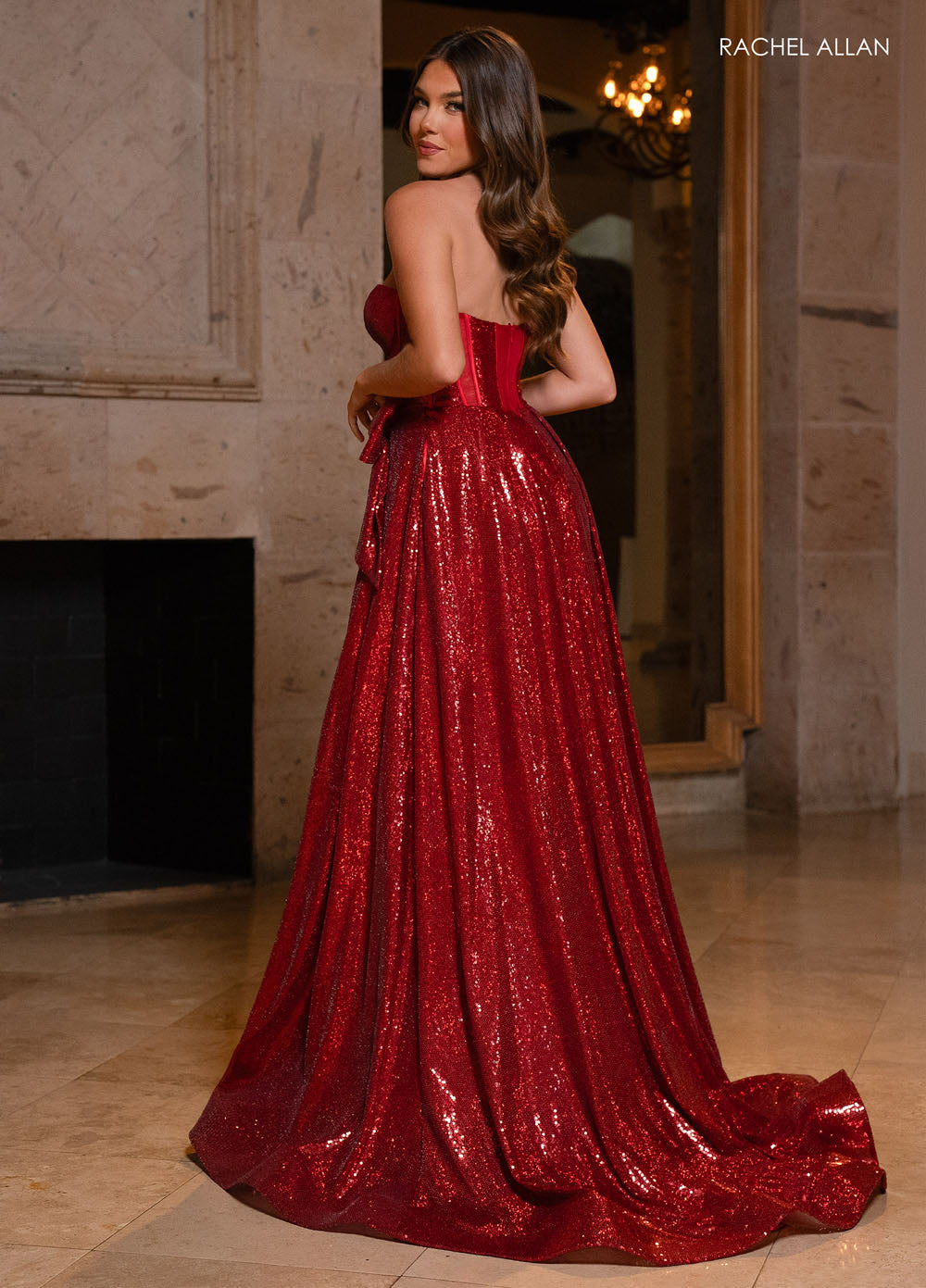 Rachel Allan 70791 prom dress images.  Rachel Allan 70791 is available in these colors: Emerald, Ocean Blue, Pink, Red.