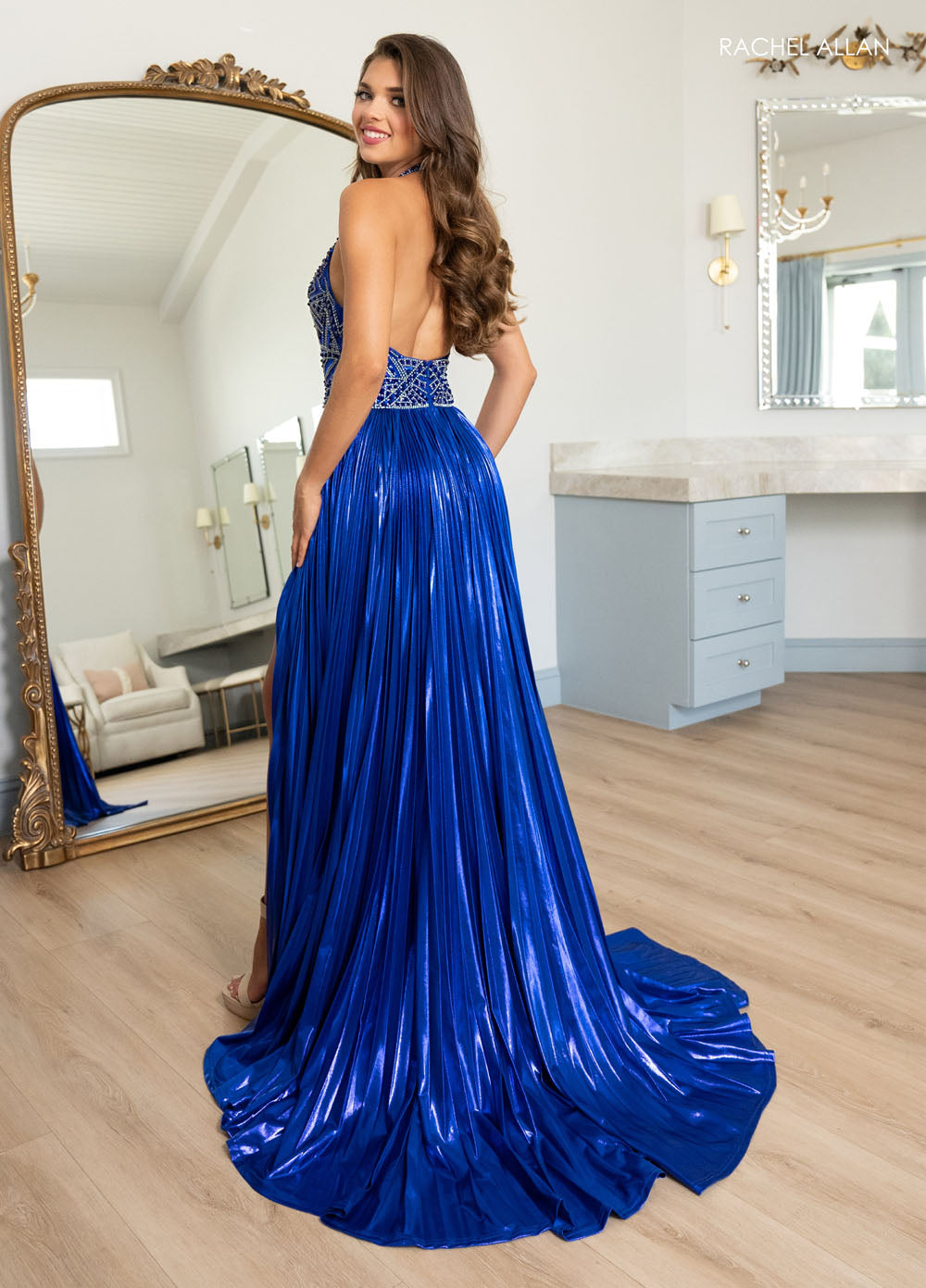 Rachel Allan 70793 prom dress images.  Rachel Allan 70793 is available in these colors: Bronze, Gold, Royal.