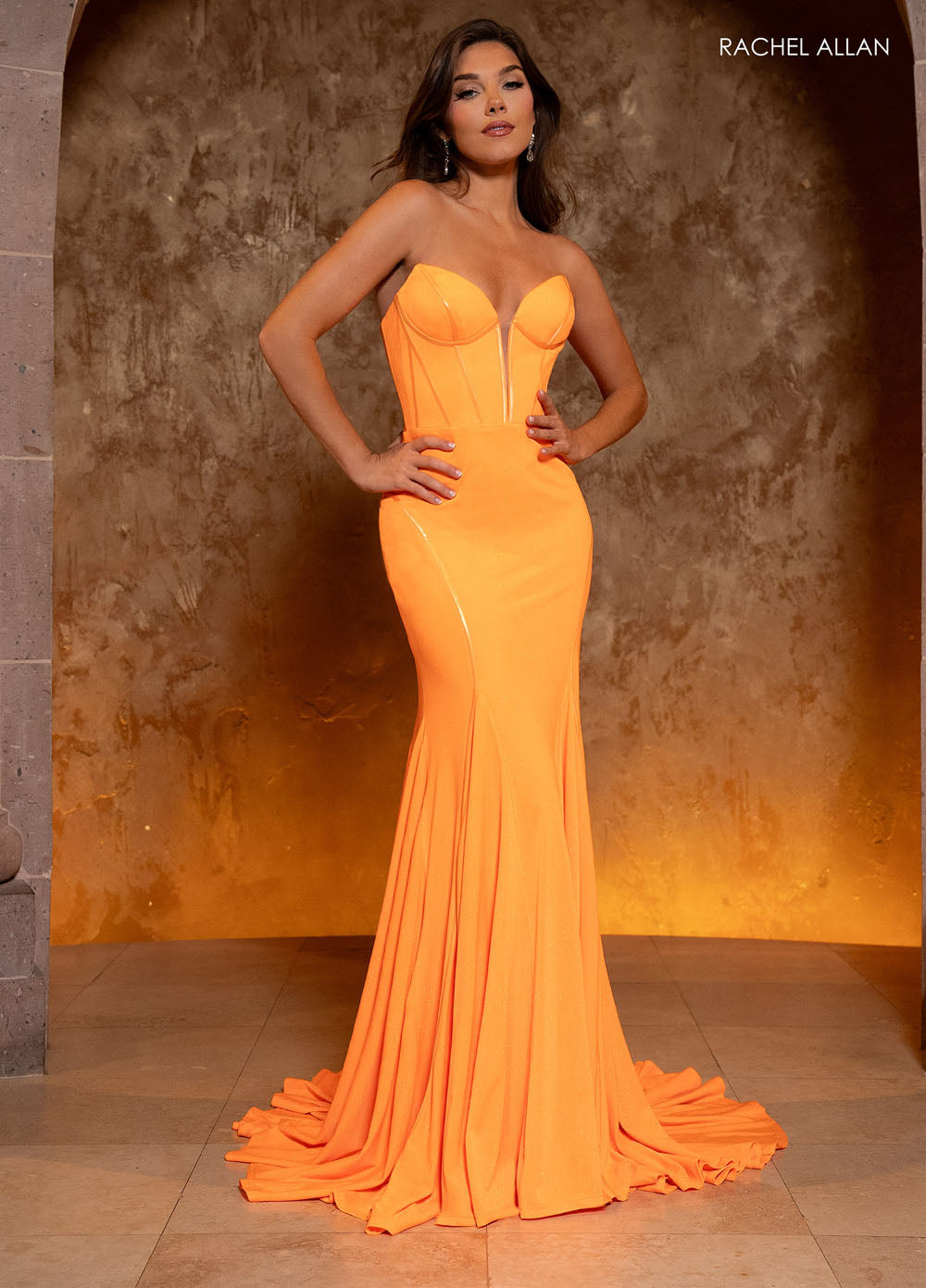 Rachel Allan 70802 prom dress images.  Rachel Allan 70802 is available in these colors: Aqua, Black, Blush, Hot Pink, Tangerine.