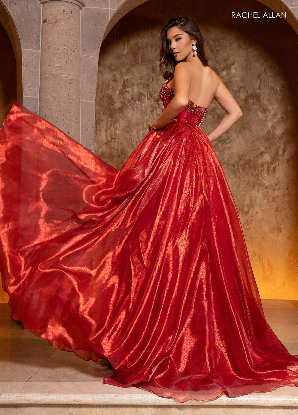 Rachel Allan 70812 prom dress images.  Rachel Allan 70812 is available in these colors: Gold, Red, Royal.