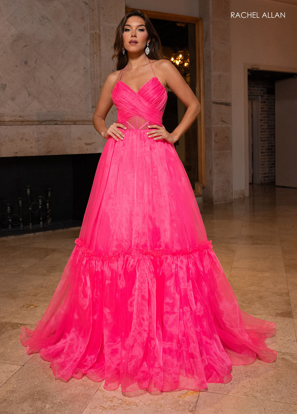 Rachel Allan 70815 prom dress images.  Rachel Allan 70815 is available in these colors: Aqua, Hot Pink, Lilac, Yellow.