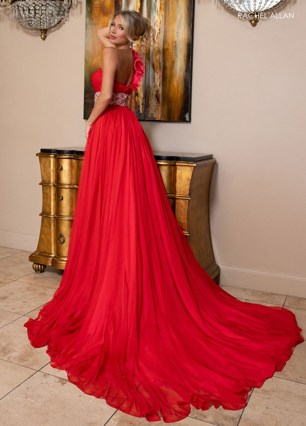 Rachel Allan 70827 prom dress images.  Rachel Allan 70827 is available in these colors: Red Hot Pink, Violet Pink.