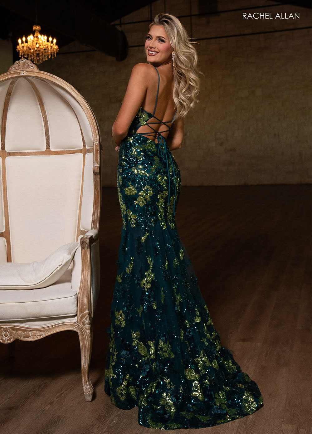 Rachel Allan 70858 prom dress images.  Rachel Allan 70858 is available in these colors: Emerald Multi.