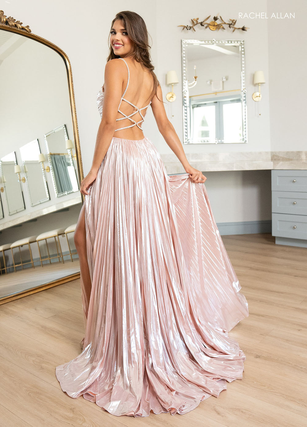 Rachel Allan 70861 prom dress images.  Rachel Allan 70861 is available in these colors: Blush, Champagne, Ice Blue.