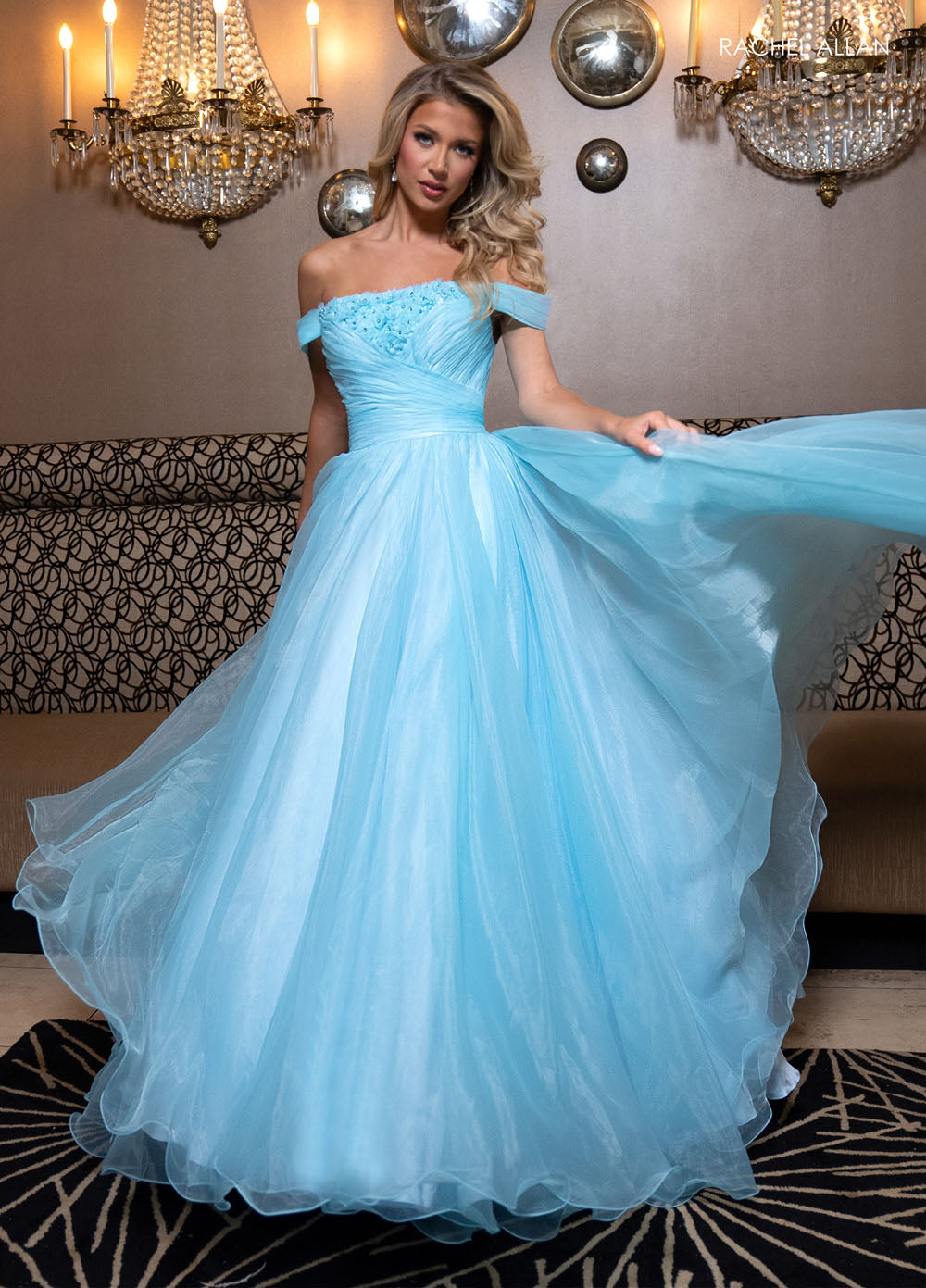 Rachel Allan 70865 prom dress images.  Rachel Allan 70865 is available in these colors: Aqua, Pink, Red.