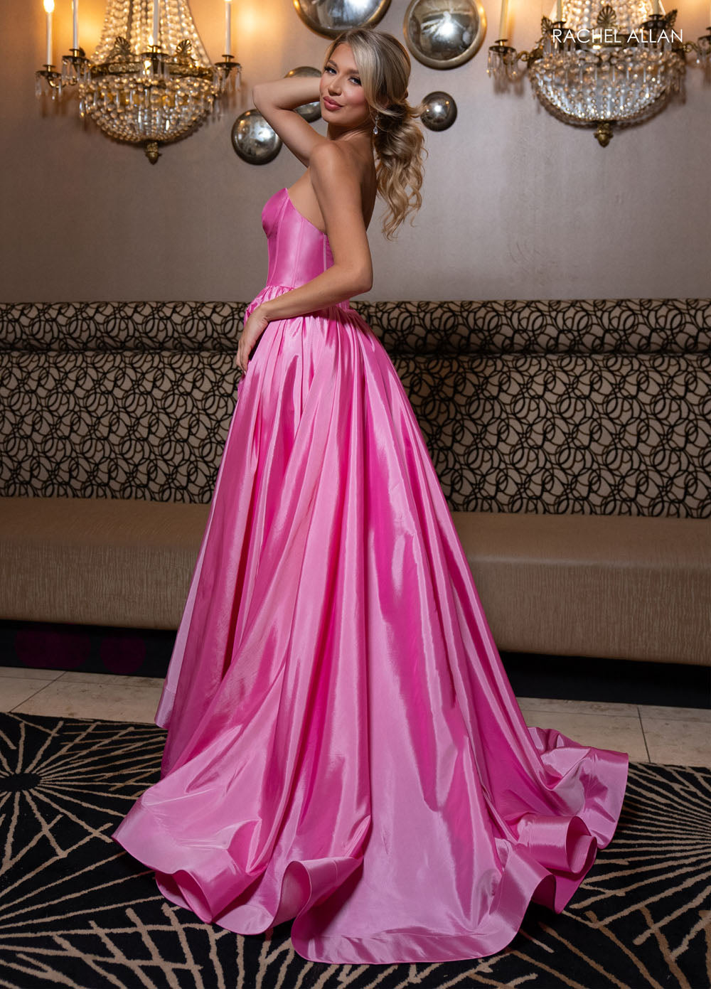 Rachel Allan 70871 prom dress images.  Rachel Allan 70871 is available in these colors: Aqua, Candy Pink, Lilac, Red.