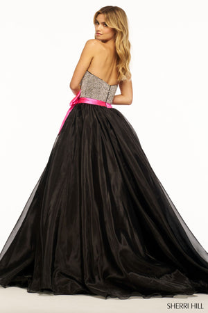 Sherri Hill 55956 prom dress images.  Sherri Hill 55956 is available in these colors: Black Ivory Fuchsia.
