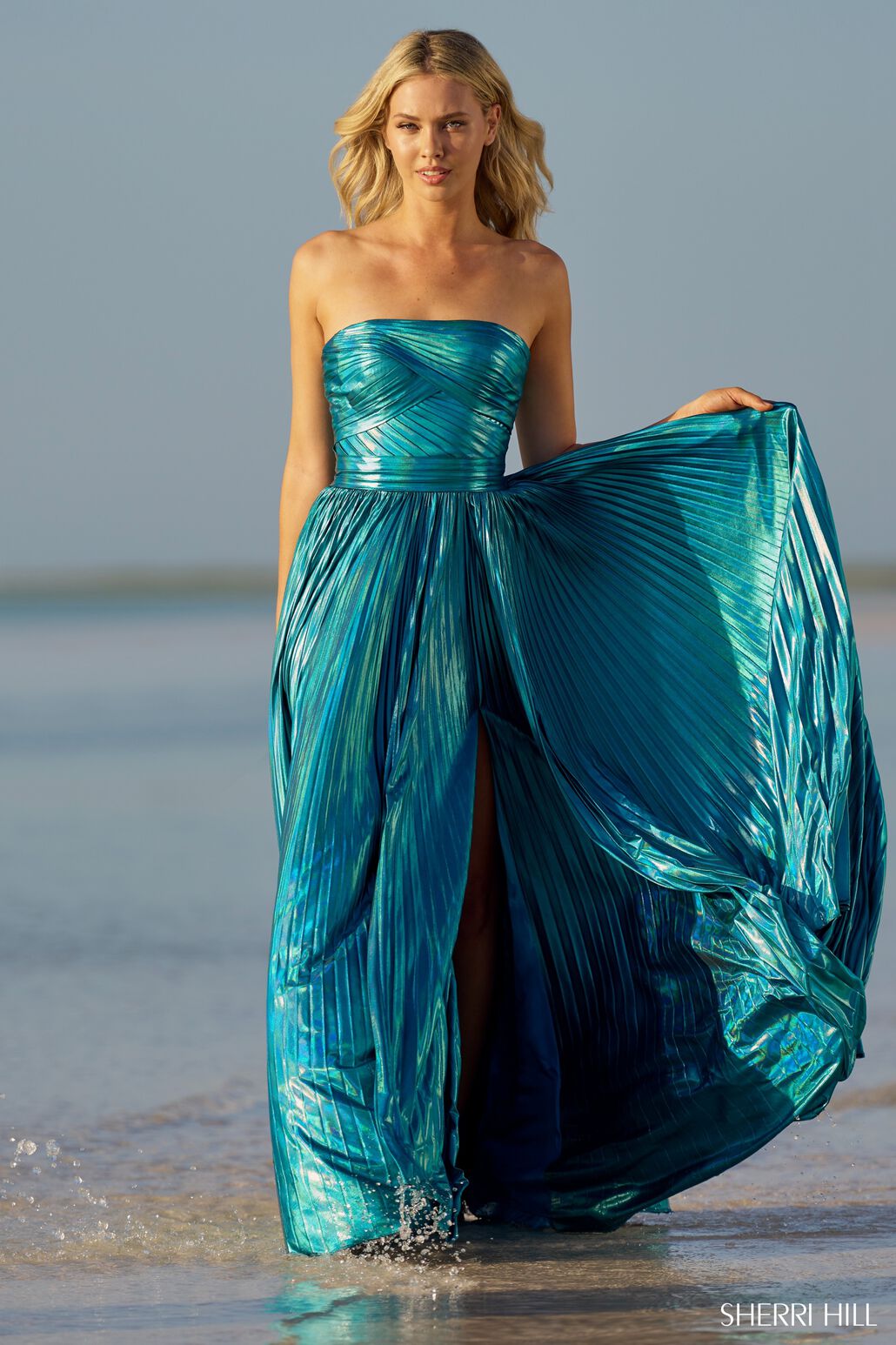 Sherri Hill 55768 prom dress images.  Sherri Hill 55768 is available in these colors: Malachite Blue.