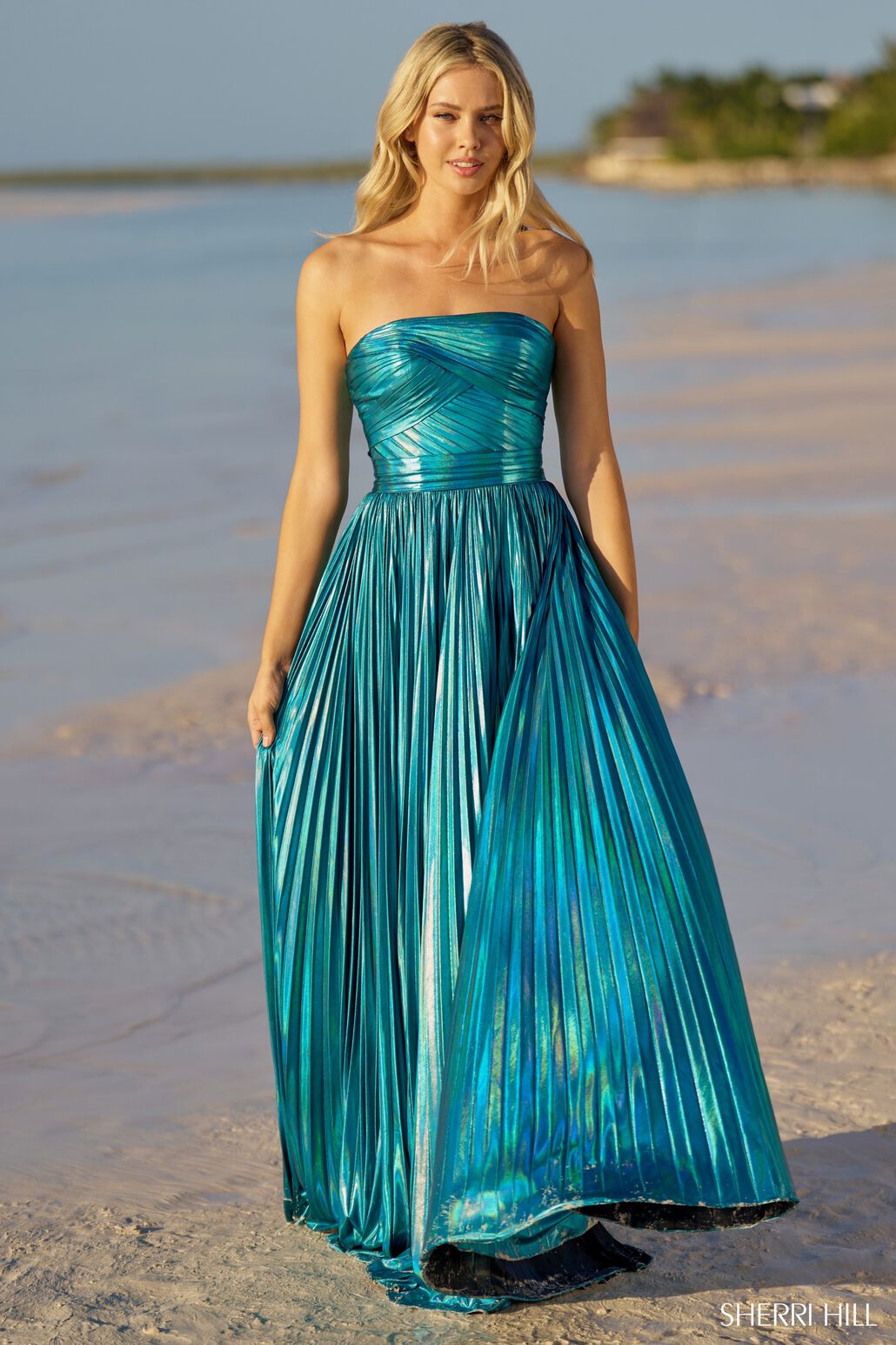 Sherri Hill 55768 prom dress images.  Sherri Hill 55768 is available in these colors: Malachite Blue.