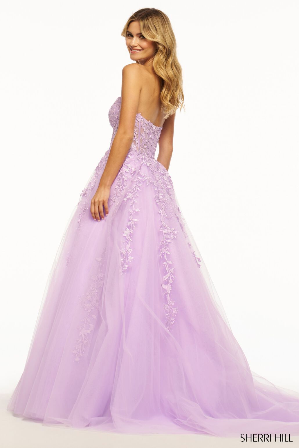 Sherri Hill 55993 prom dress images.  Sherri Hill 55993 is available in these colors: Ivory Nude, Lilac, Bright Pink, Black, Red, Royal, Ivory, Blush, Light Blue, Yellow.