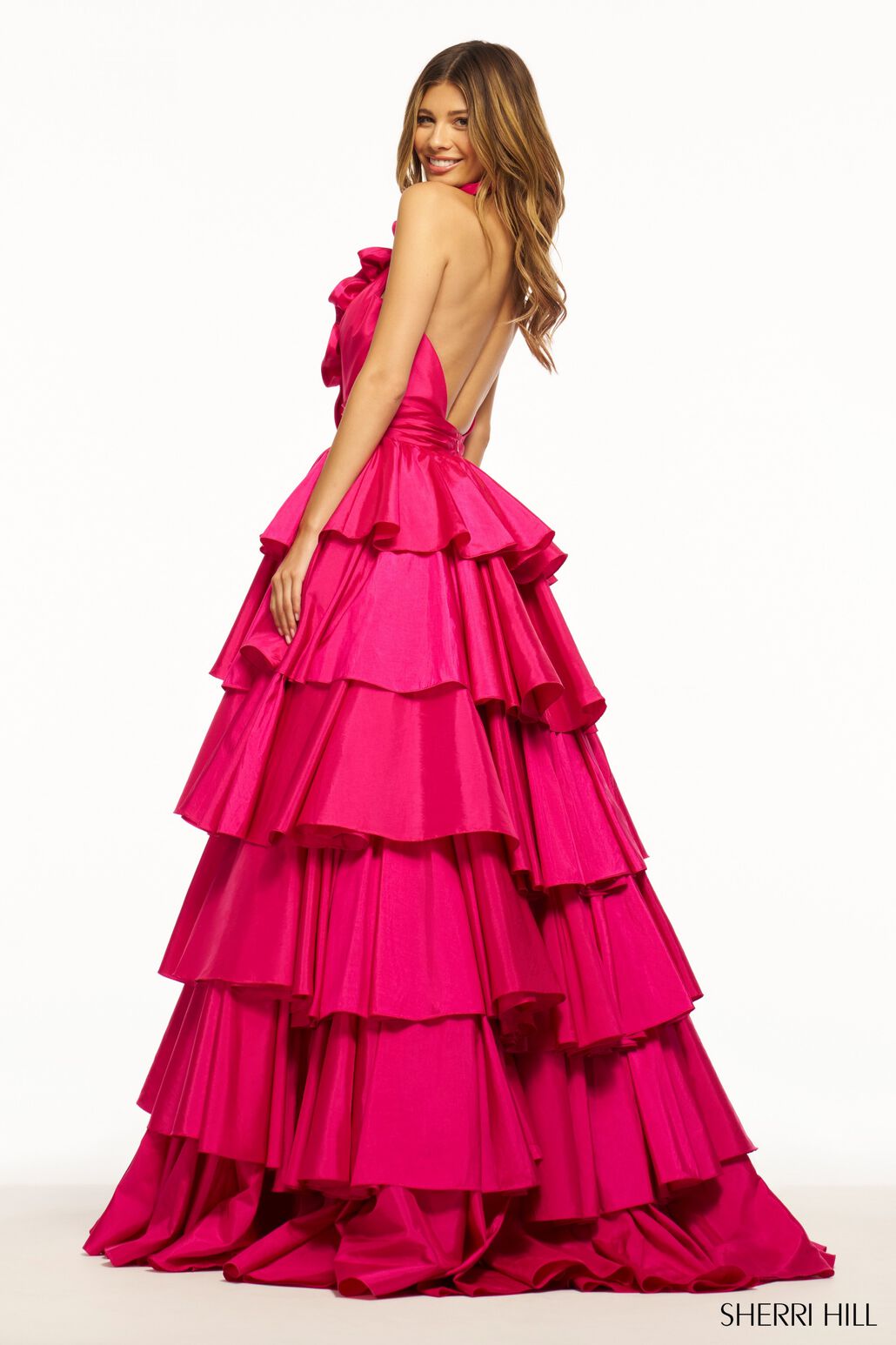 Sherri Hill 56013 prom dress images.  Sherri Hill 56013 is available in these colors: Black, Red, Ivory, Bright Pink, Light Blue, Yellow, Navy, Bright Fuchsia, Chartreuse, Emerald.