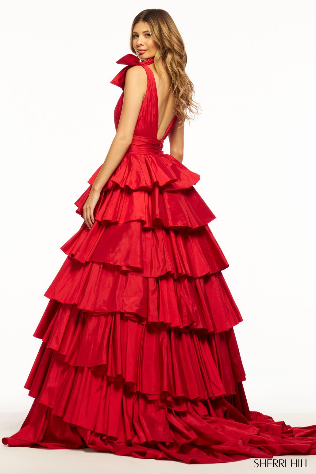 Sherri Hill 56035 prom dress images. Sherri Hill 56035 is available in these colors: Black, Red, Fuchsia, Bright Pink, Teal, Bright Yellow, Ivory.