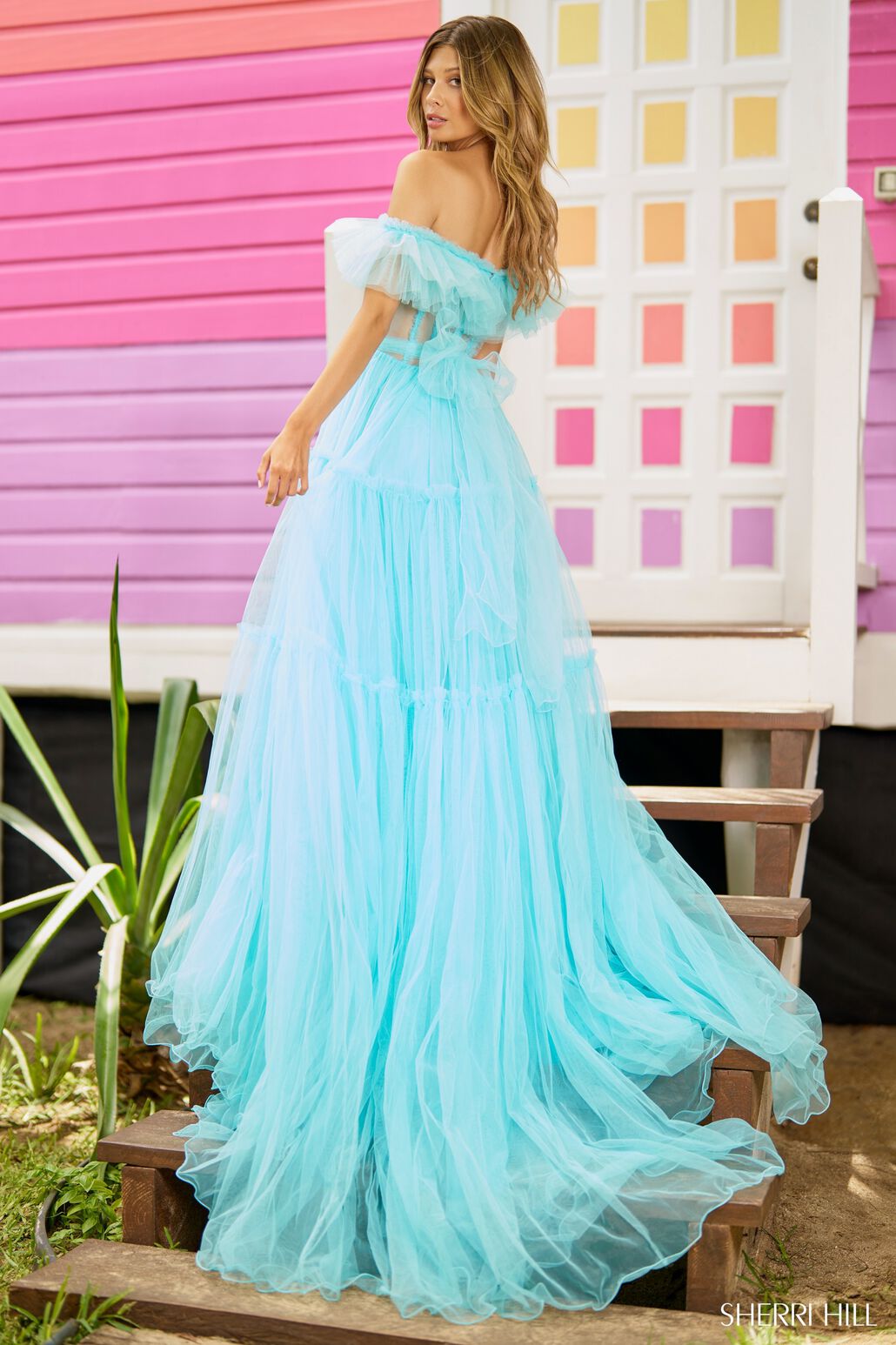 Sherri Hill 56068 prom dress images.  Sherri Hill 56068 is available in these colors: Lilac, Black, Candy Pink, Red, Aqua.