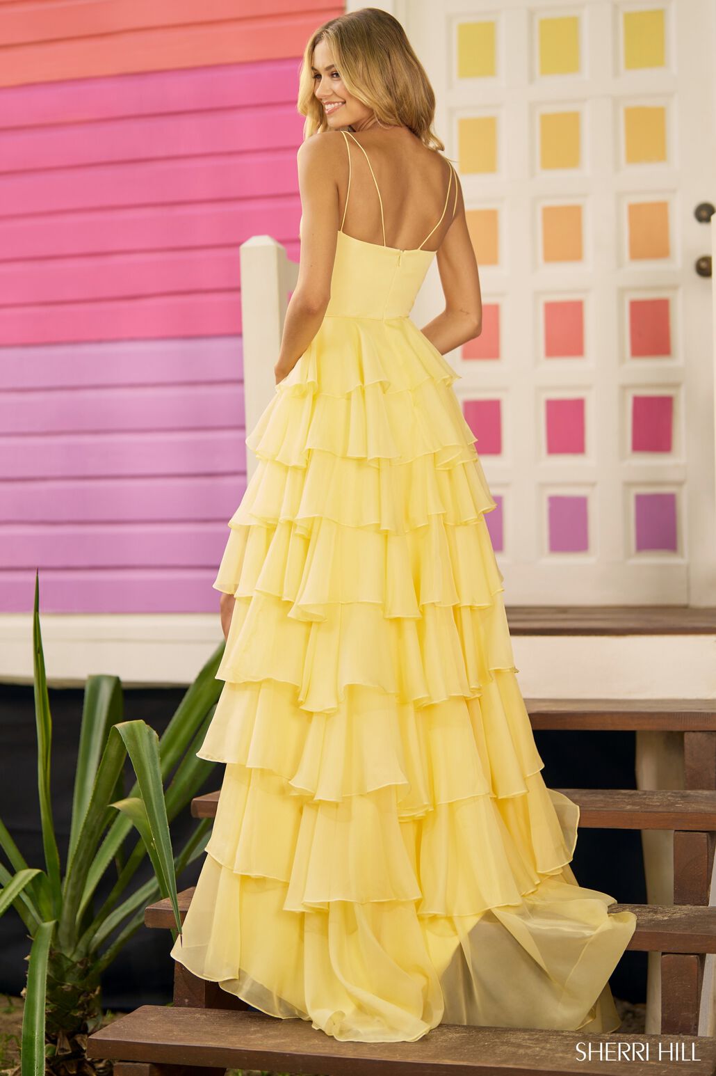 Sherri Hill 56108 prom dress images.  Sherri Hill 56108 is available in these colors: Bright Pink, Ivory, Yellow, Red, Black, Light Blue.