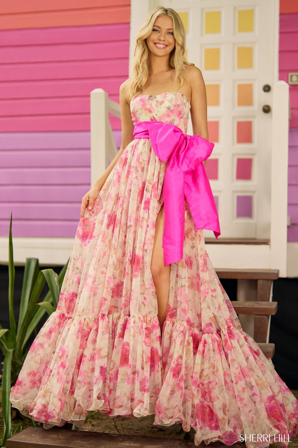 Sherri Hill 56110 prom dress images.  Sherri Hill 56110 is available in these colors: Hot Pink Yellow.