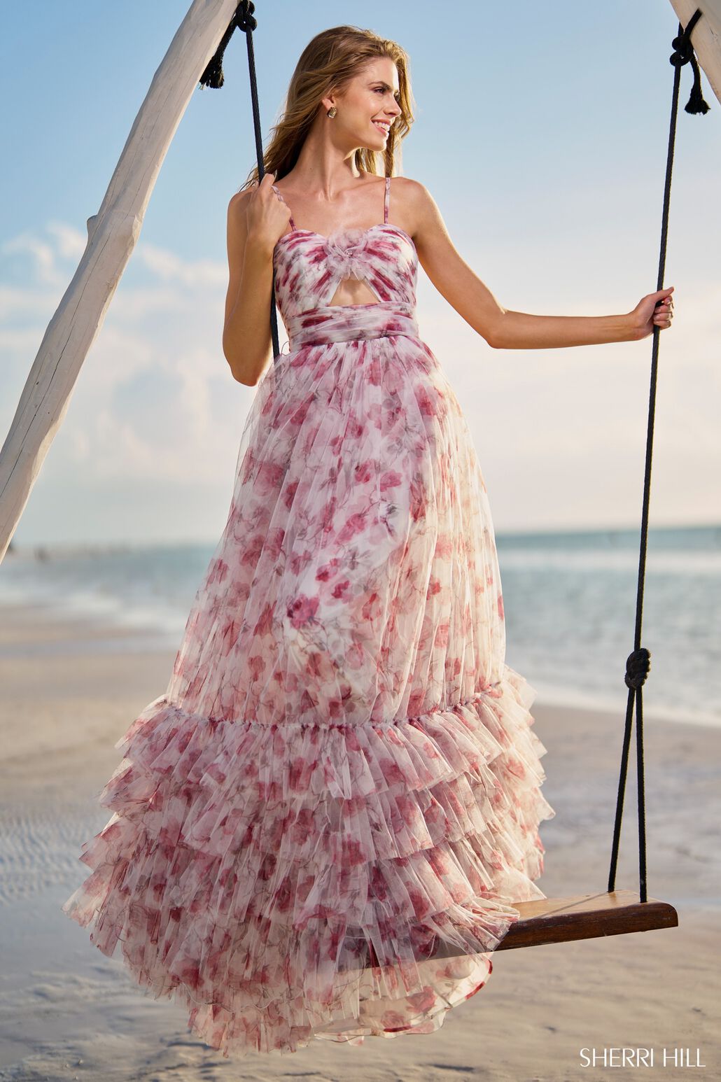 Sherri Hill 56172 prom dress images.  Sherri Hill 56172 is available in these colors: Rose Print.