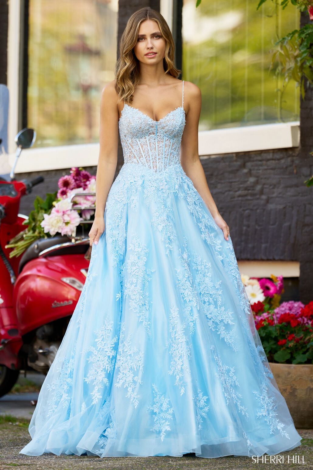 Sherri Hill 56211 prom dress images.  Sherri Hill 56211 is available in these colors: Blush, Light Blue, Red, Ivory, Black, Periwinkle, Lilac.