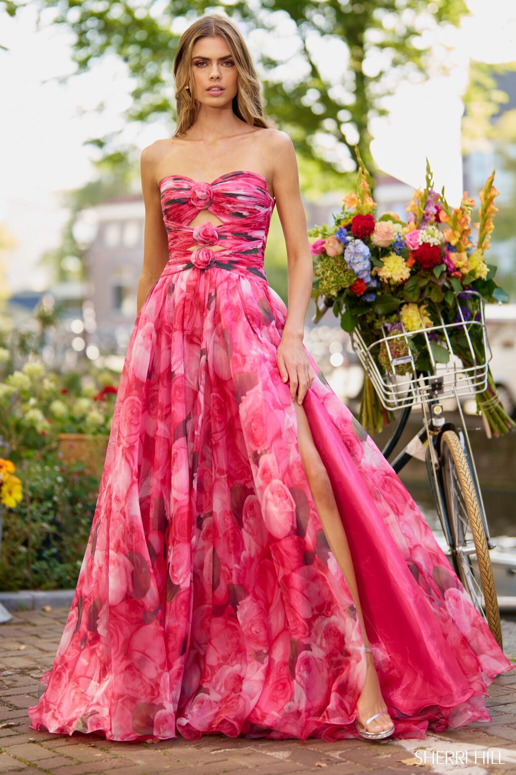 Sherri Hill 56241 prom dress images.  Sherri Hill 56241 is available in these colors: Rose Print.