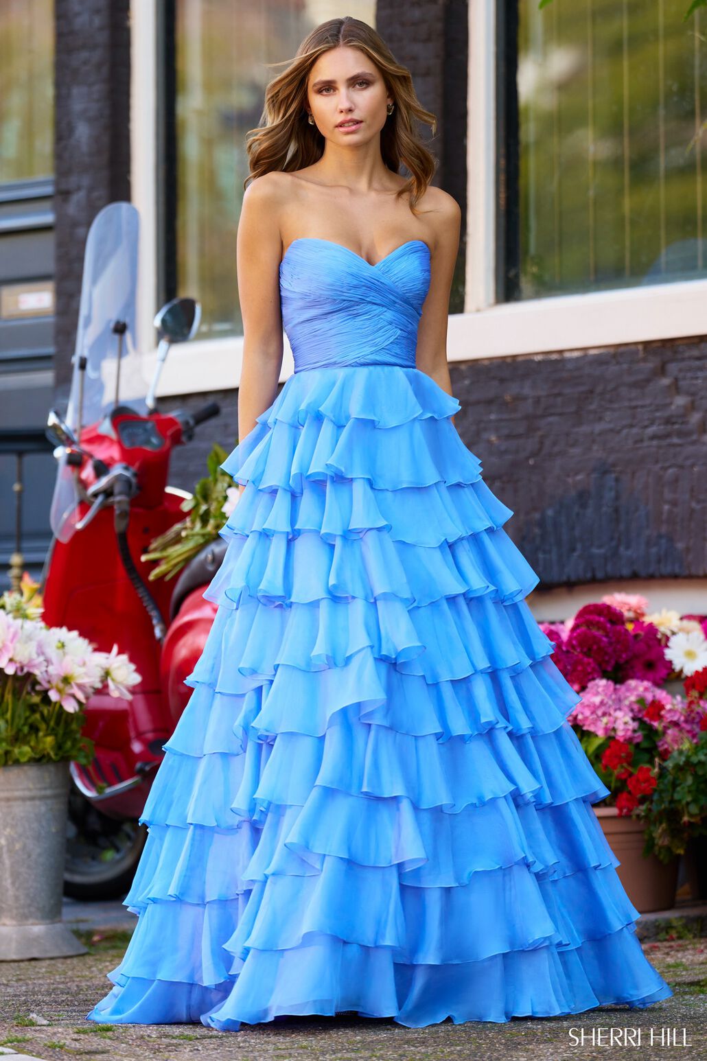 Sherri Hill 56346 prom dress images.  Sherri Hill 56346 is available in these colors: Peacock, Red, Black, Ivory, Light Blue, Bright Fuchsia, Yellow.