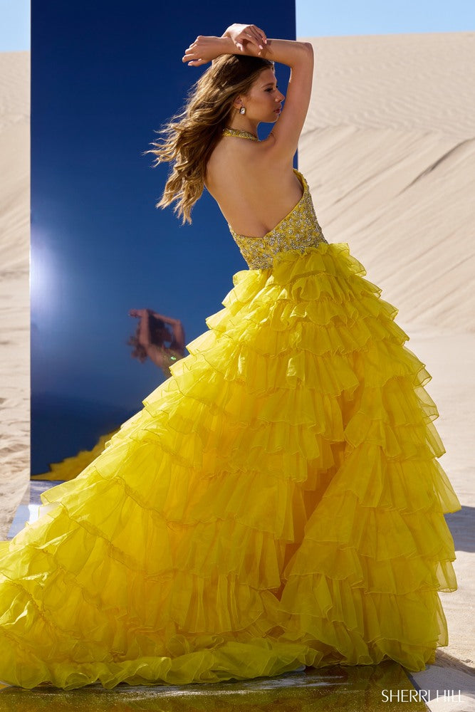 Sherri Hill 56410 prom dress images.  Sherri Hill 56410 is available in these colors: Yellow.