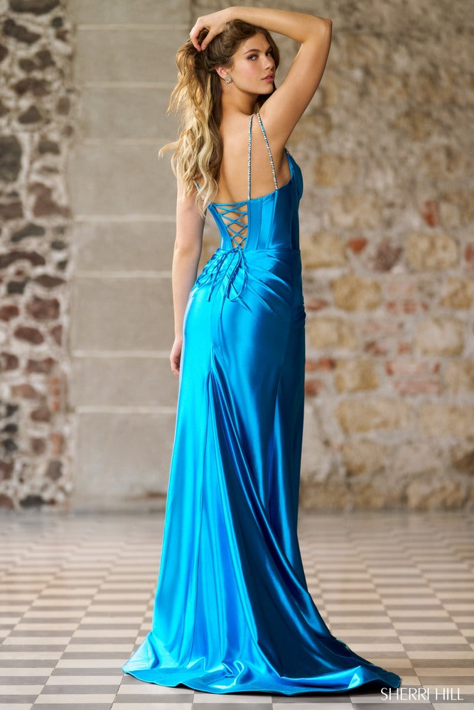 Peacock Blue Satin Dress