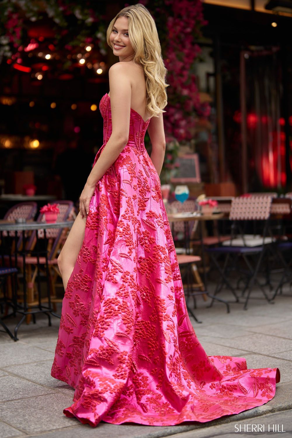 Sherri Hill 56928 prom dress images.  Sherri Hill 56928 is available in these colors: Fuchsia.