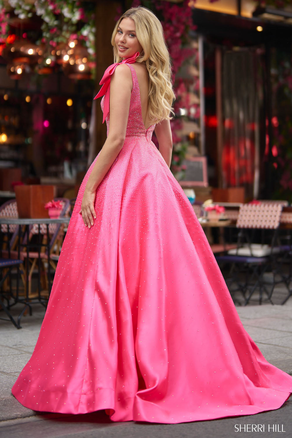 Sherri Hill 56929 prom dress images.  Sherri Hill 56929 is available in these colors: Royal, Peach, Yellow, Red, Ice Blue, Champagne, Black, Bright Pink, Ivory.