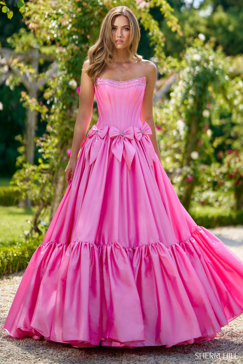 Sherri Hill 56958 prom dress images.  Sherri Hill 56958 is available in these colors: Light Blue, Royal, Black, Yellow, Red, Fuchsia, Pink, Emerald, Ivory.