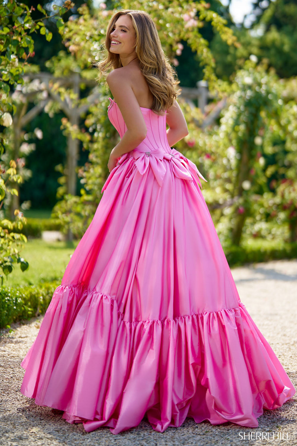 Sherri Hill 56958 prom dress images.  Sherri Hill 56958 is available in these colors: Light Blue, Royal, Black, Yellow, Red, Fuchsia, Pink, Emerald, Ivory.