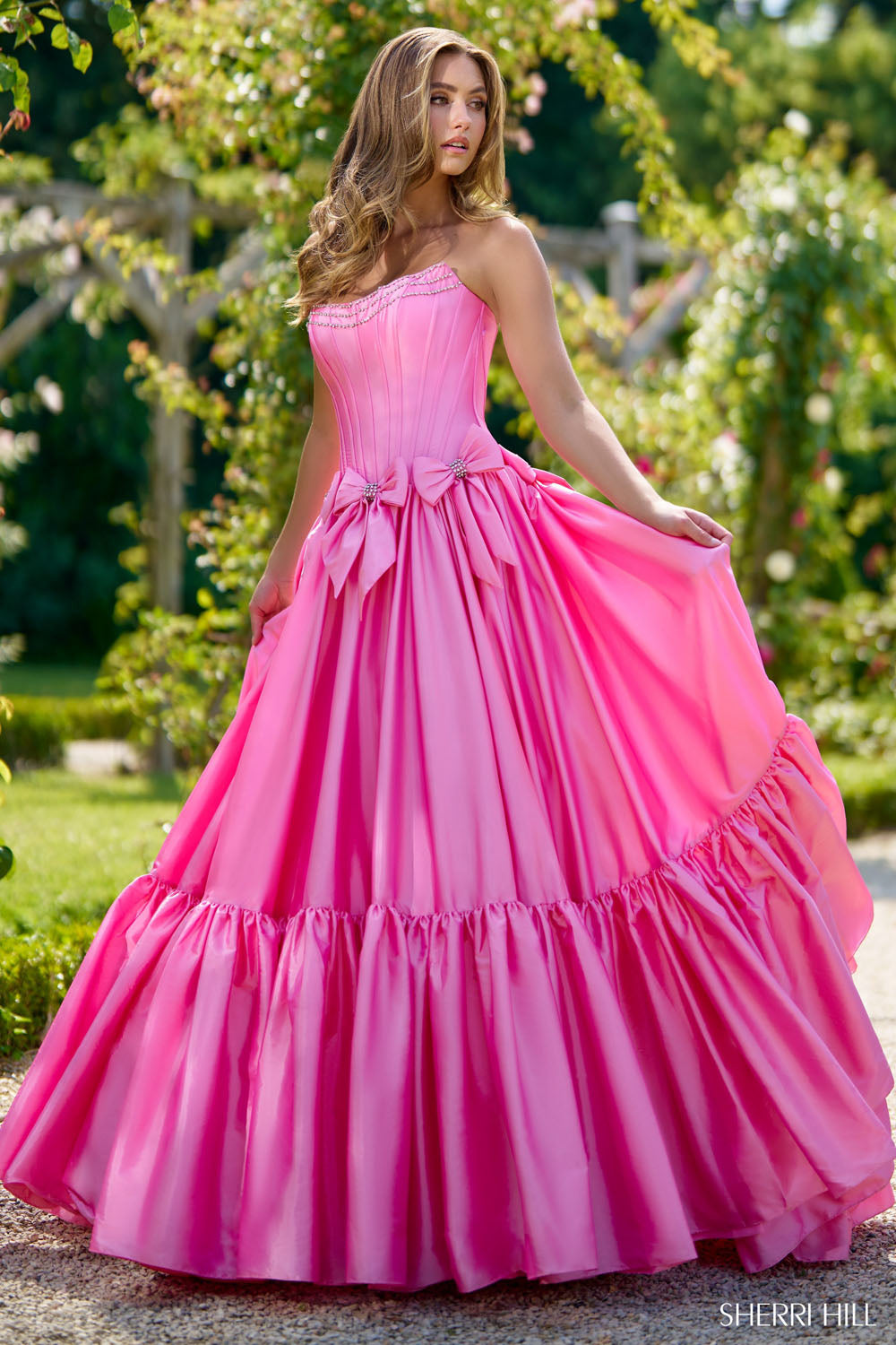 Sherri Hill 56958 prom dress images.  Sherri Hill 56958 is available in these colors: Light Blue, Royal, Black, Yellow, Red, Fuchsia, Pink, Emerald, Ivory.