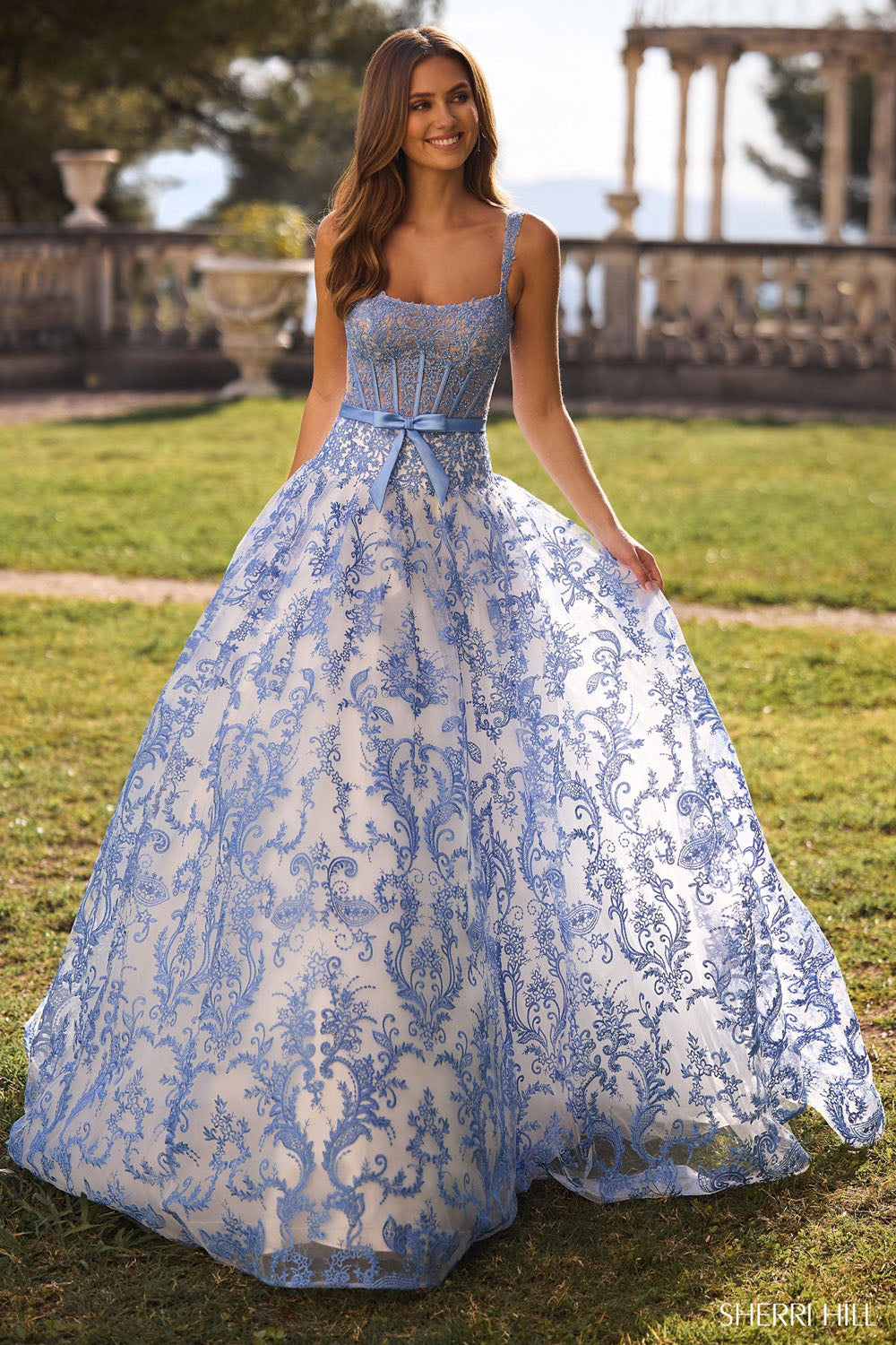 Sherri Hill 57058 prom dress images.  Sherri Hill 57058 is available in these colors: Ivory Blue.