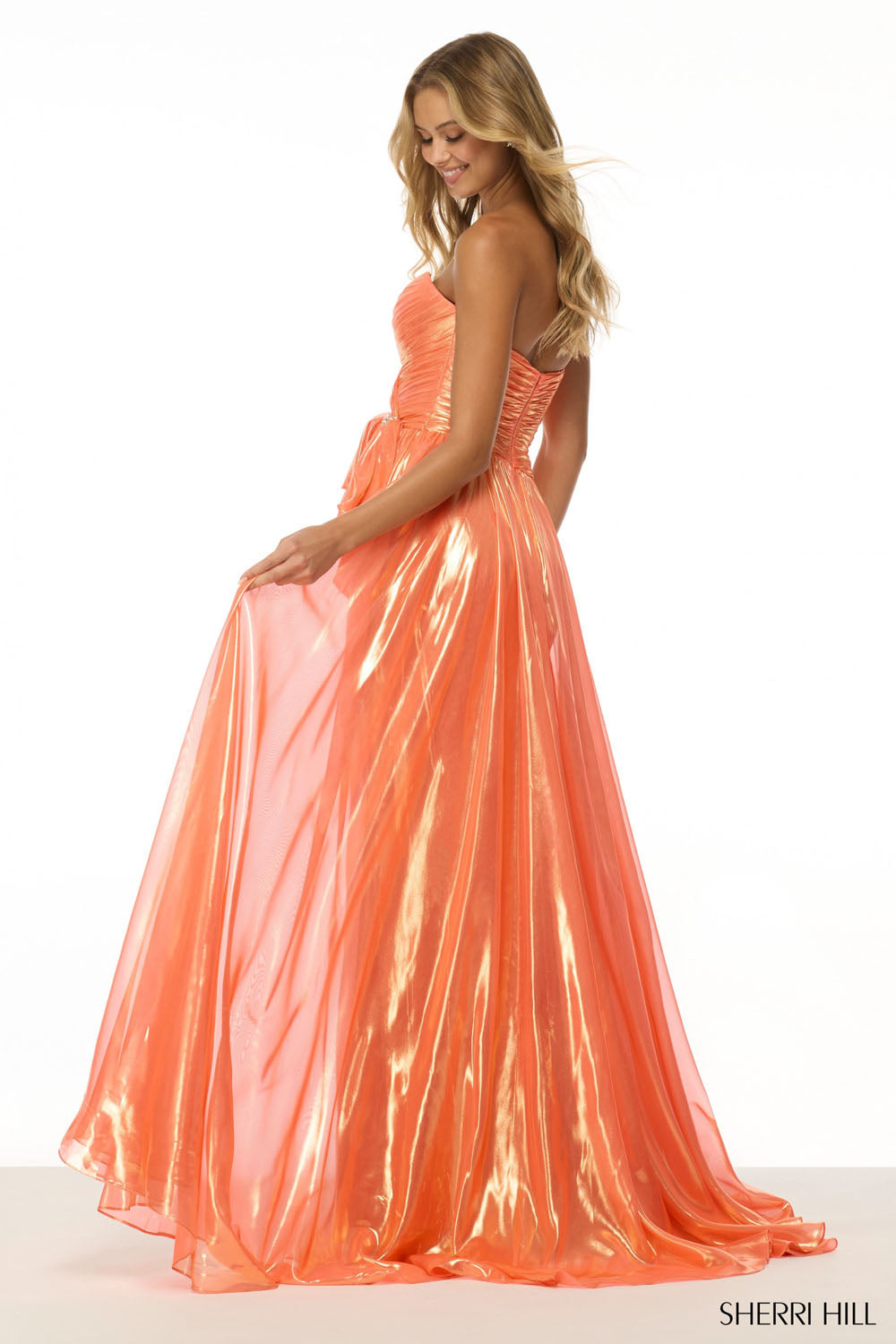 Sherri Hill 57080 prom dress images.  Sherri Hill 57080 is available in these colors: Lilac, Light Blue, Silver, Orange.