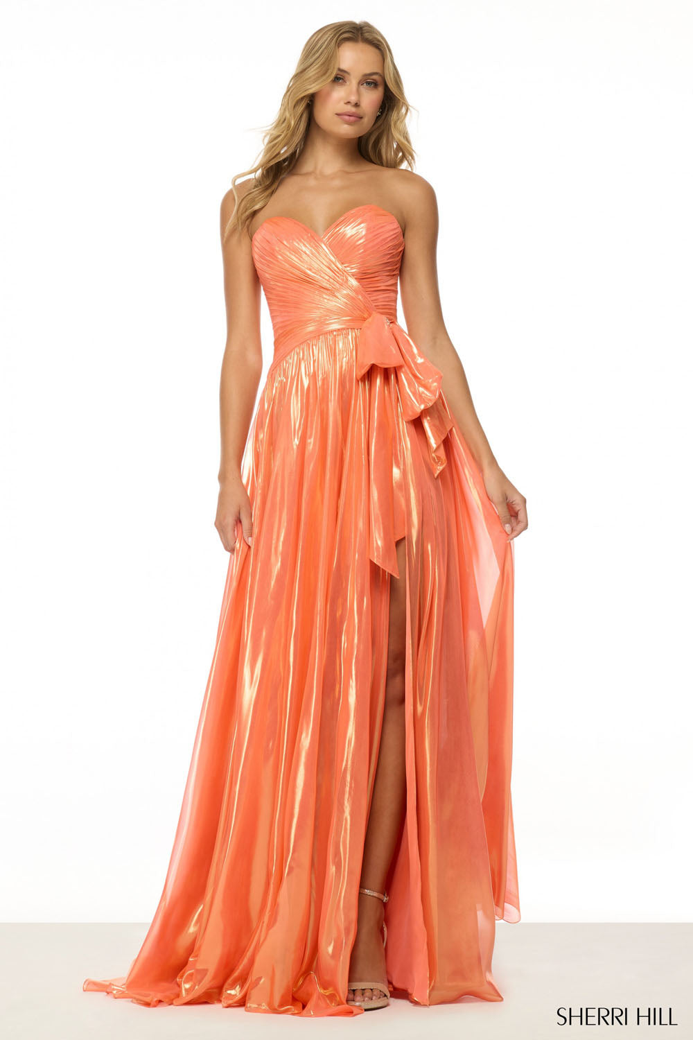 Sherri Hill 57080 prom dress images.  Sherri Hill 57080 is available in these colors: Lilac, Light Blue, Silver, Orange.