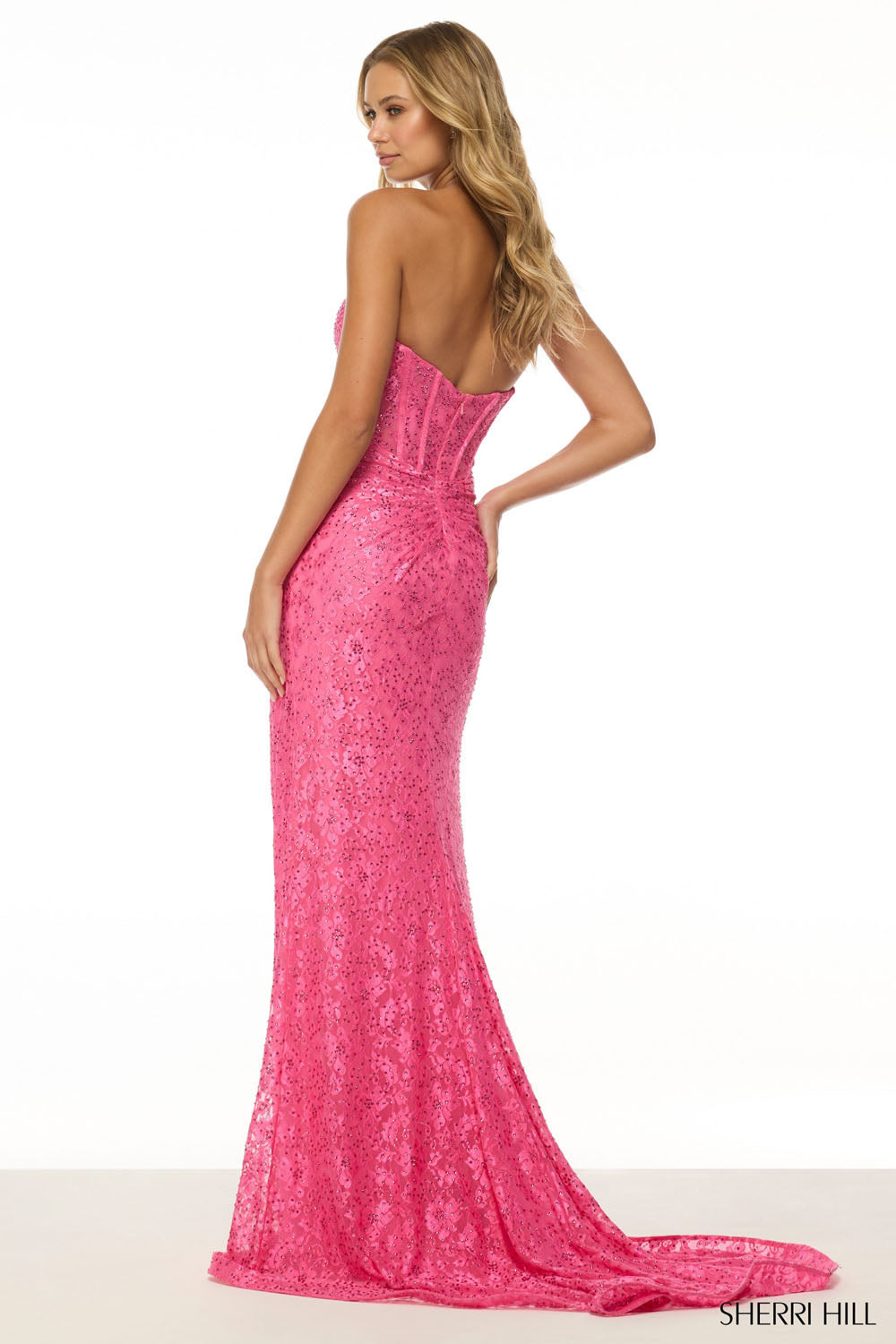 Sherri Hill 57086 prom dress images.  Sherri Hill 57086 is available in these colors: Emerald, Peacock, Orange, Ivory, Royal, Navy, Black, Red.