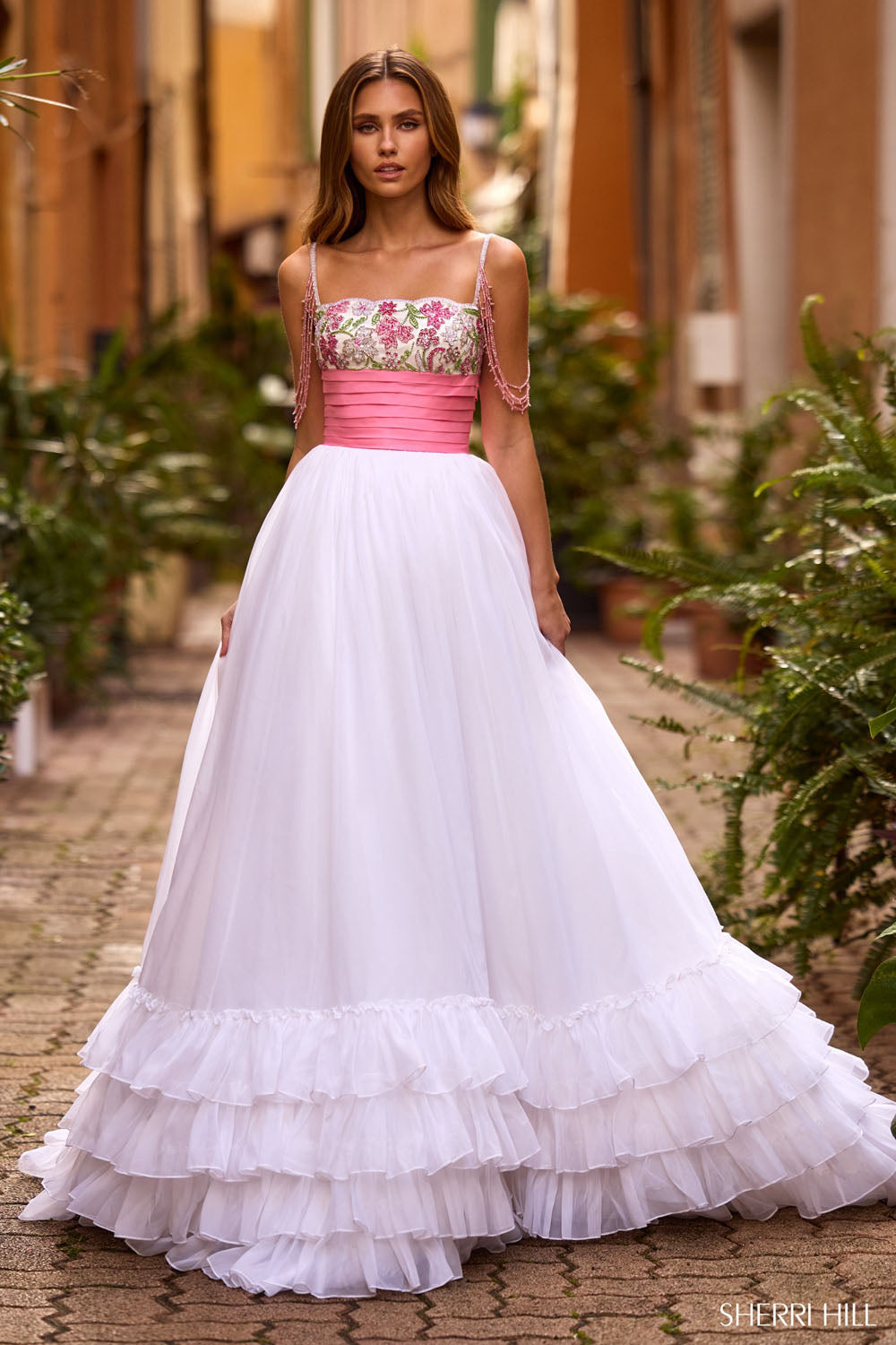 Sherri Hill 57103 prom dress images.  Sherri Hill 57103 is available in these colors: Ivory Pink.