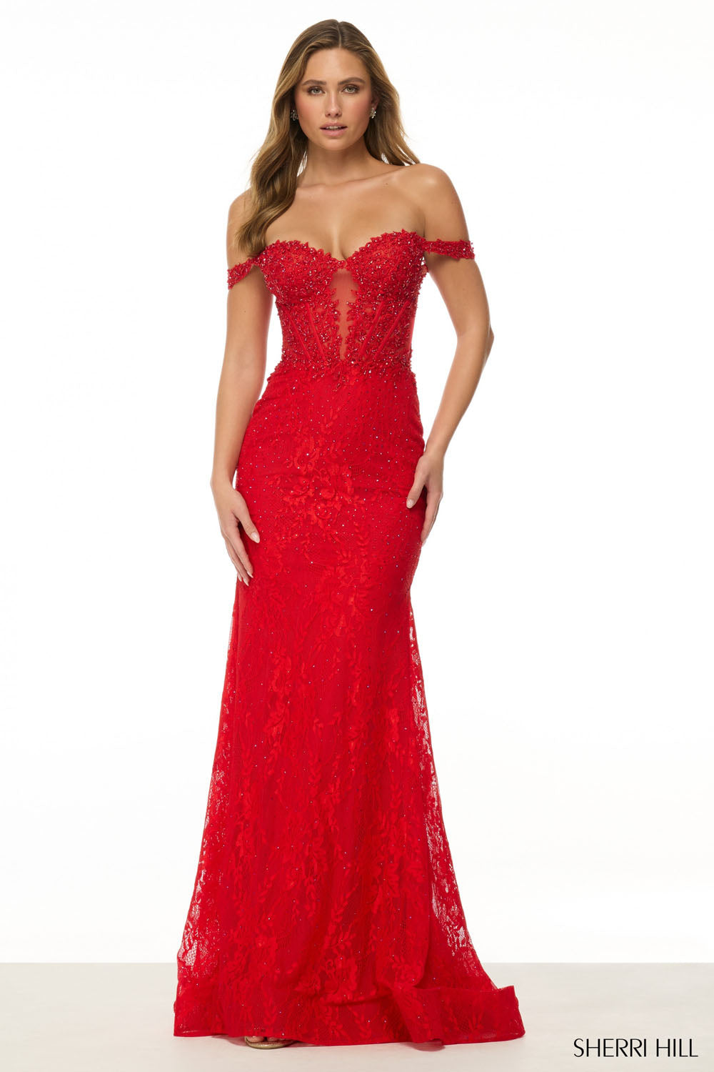 Sherri Hill 57130 prom dress images.  Sherri Hill 57130 is available in these colors: Royal, Black, Navy, Red.