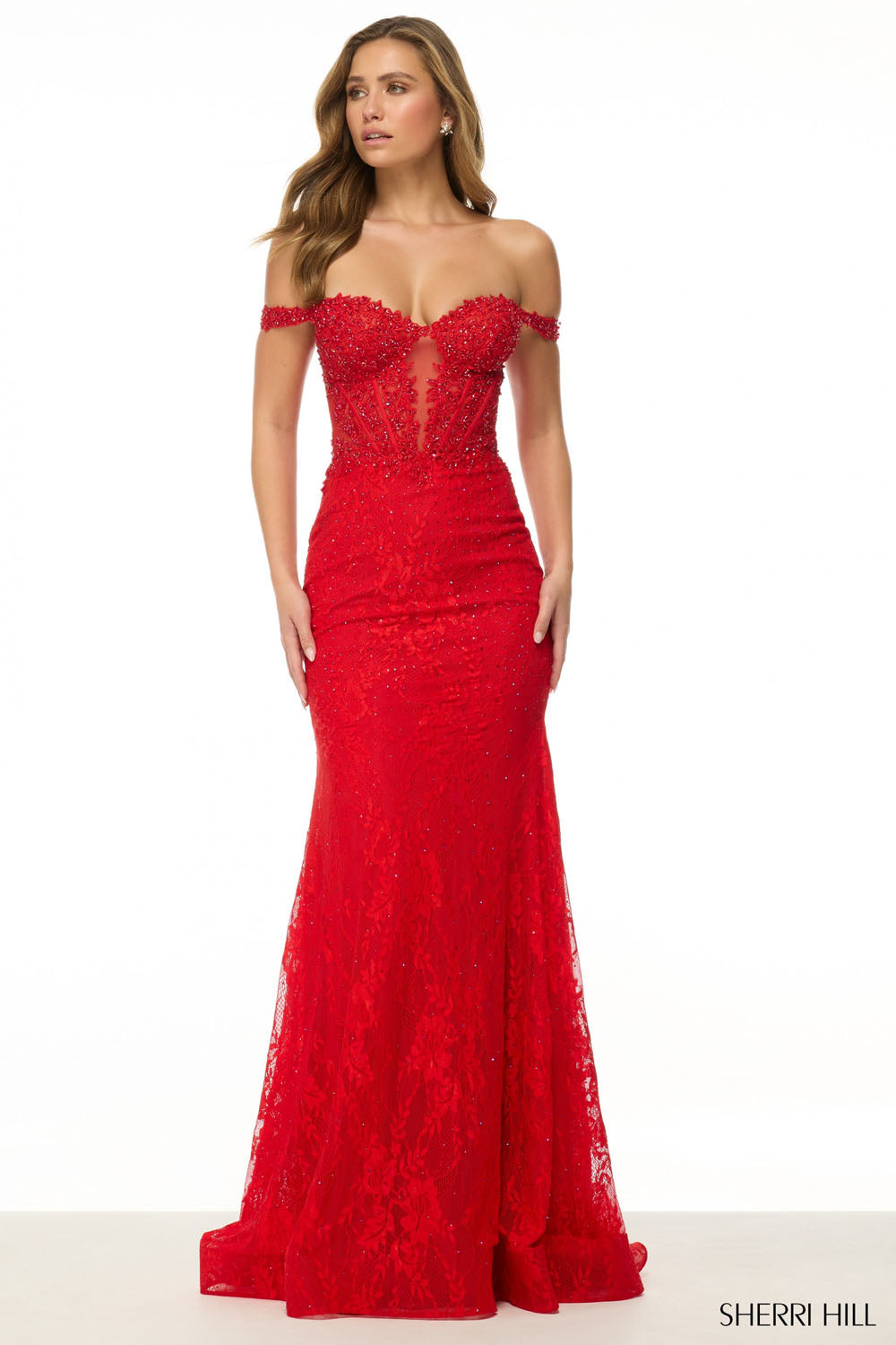 Sherri Hill 57130 prom dress images.  Sherri Hill 57130 is available in these colors: Royal, Black, Navy, Red.