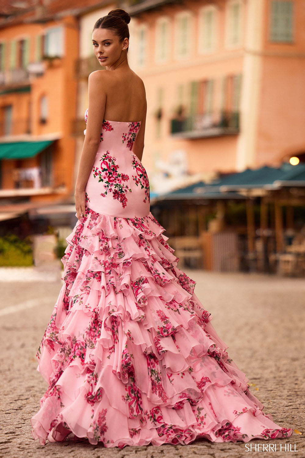 Sherri Hill 57144 prom dress images.  Sherri Hill 57144 is available in these colors: Pink Print.