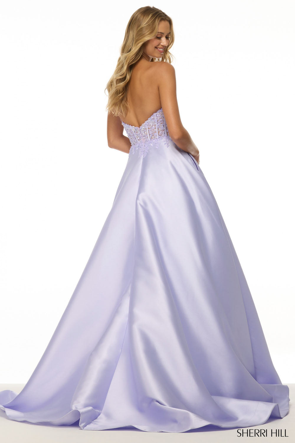 Sherri Hill 57147 prom dress images.  Sherri Hill 57147 is available in these colors: Fuchsia, Yellow, Navy, Ivory, Black, Red, Periwinkle, Light Blue, Lilac.