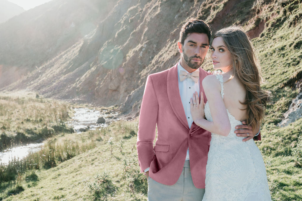 Dusty Rose Velvet Jacket is an Ultra Slim single button shawl lapel jacket with double vents to create an amazing tailored fit