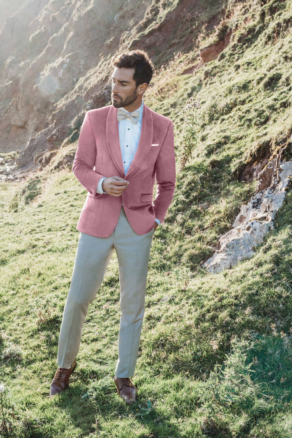 Slim Fit Tuxedo Dusty Rose Velvet by Allure Men Tuxedos