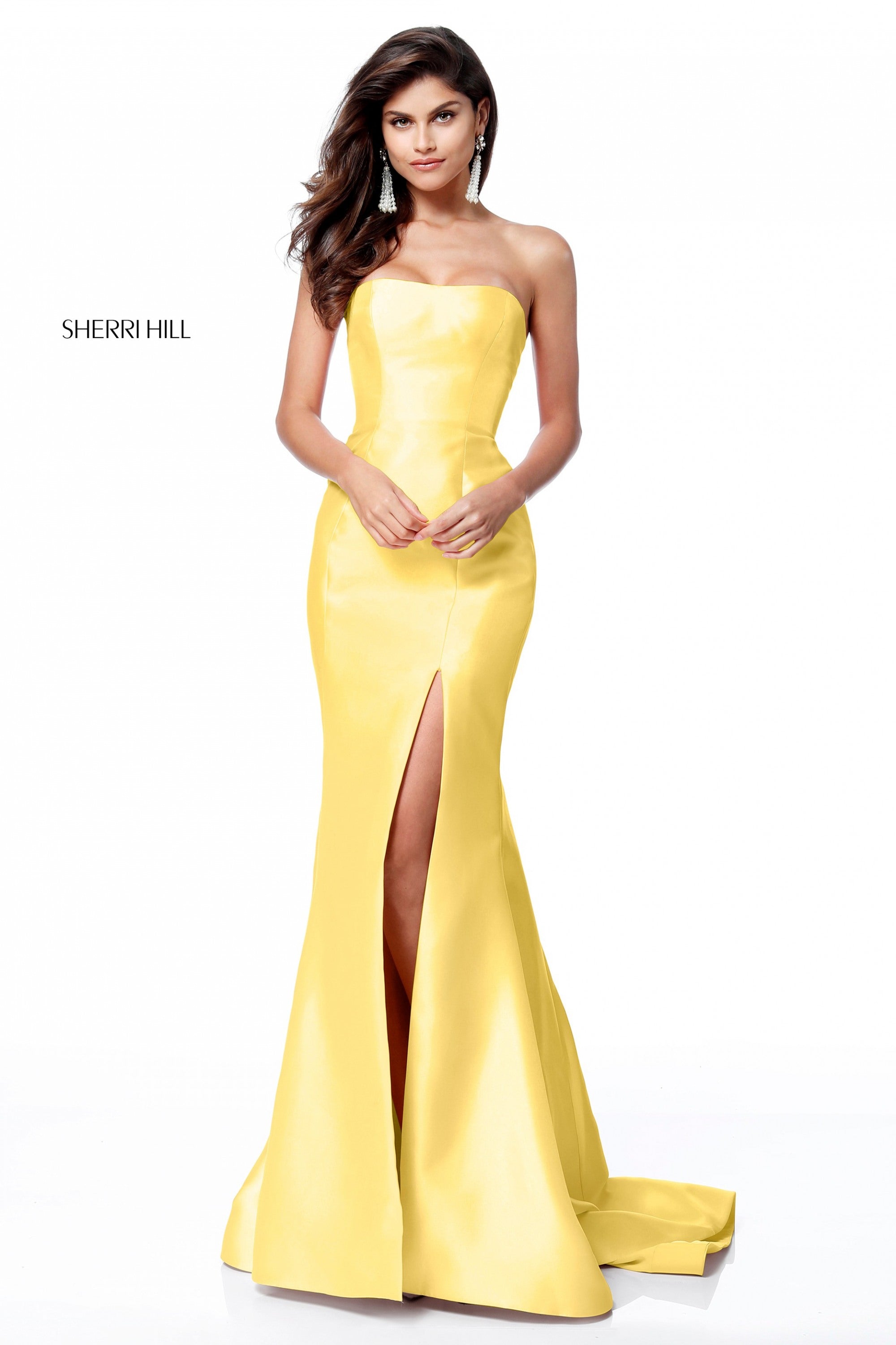 Sherri Hill 51671 prom dress images.  Sherri Hill 51671 is available in these colors: Ivory; Red; Black; Light Blue; Yellow; Blush; Emerald; Royal.