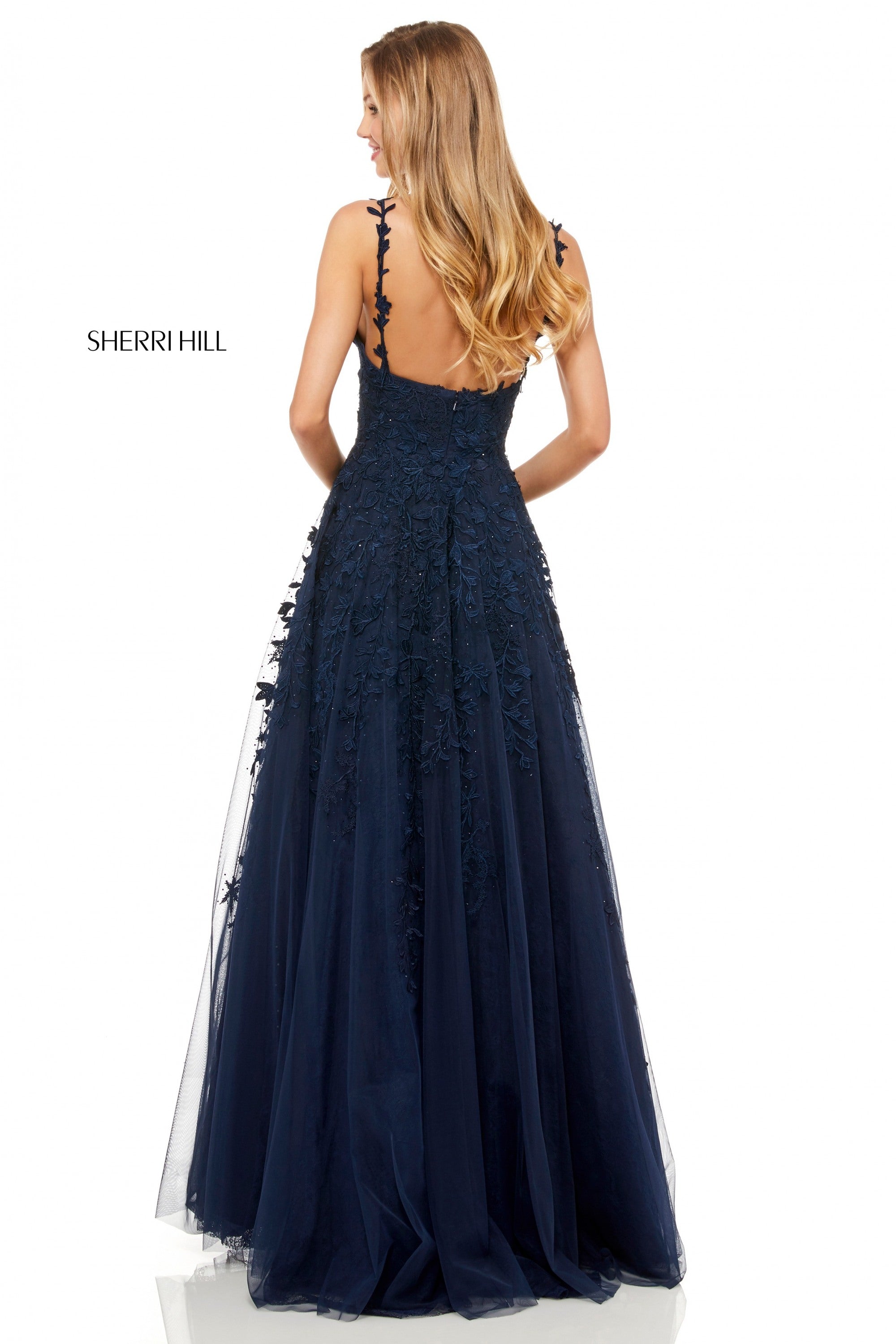 Sherri Hill 52342 prom dress images.  Sherri Hill 52342 is available in these colors: Black; Ivory; Navy; Wine; Red; Light Blue; Blush; Yellow.