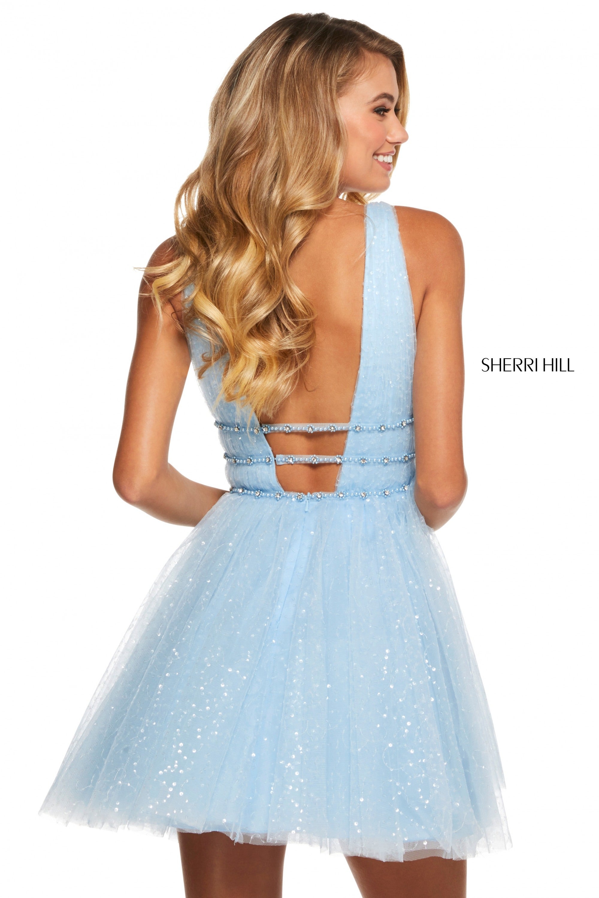 Sherri Hill 53026 prom dress images.  Sherri Hill 53026 is available in these colors: Ivory; Blush; Light Blue; Nude; Yellow; Black.