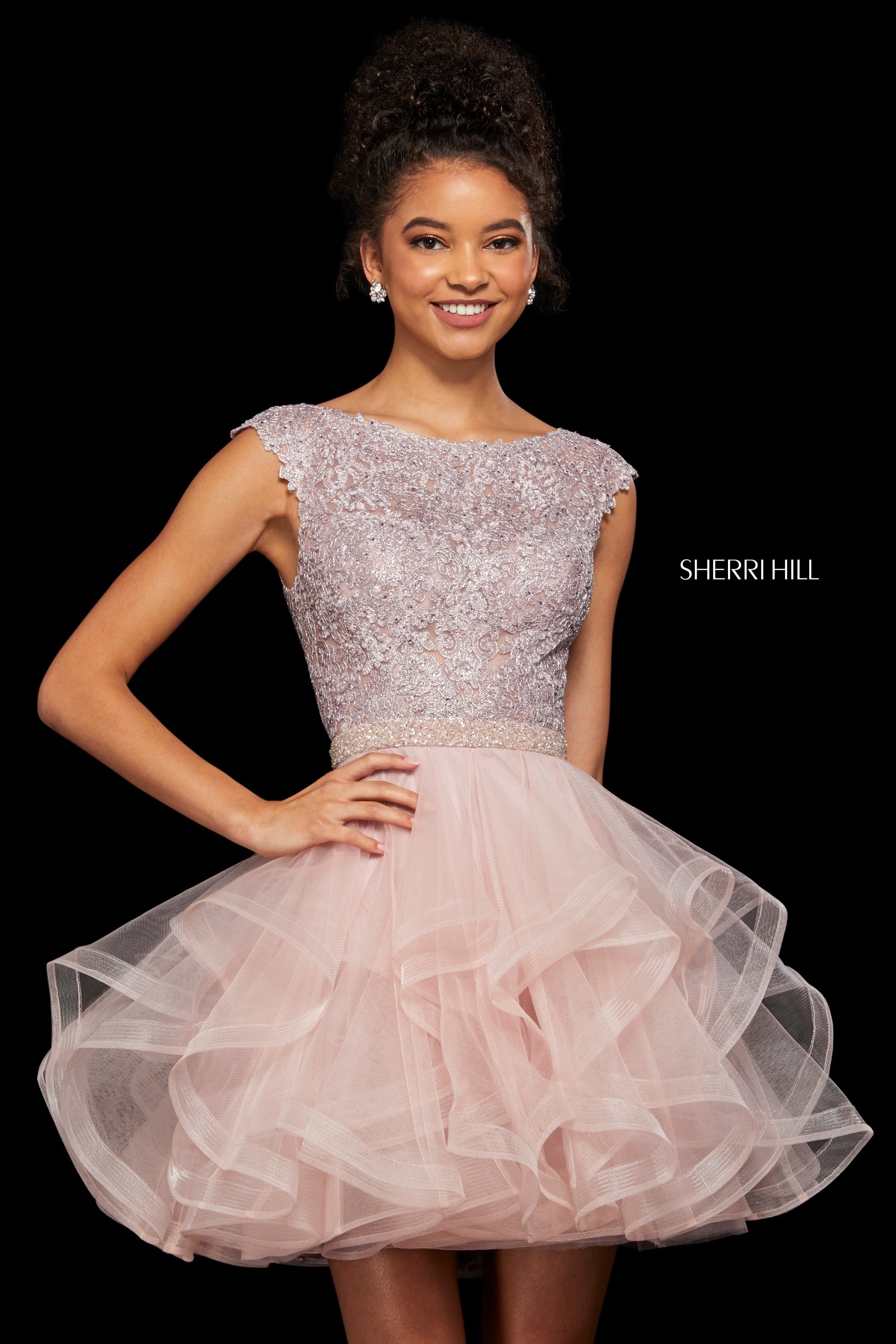 Sherri Hill 53109 prom dress images.  Sherri Hill 53109 is available in these colors: Blush; Navy; Wine; Rose Gold; Light Blue; Black.