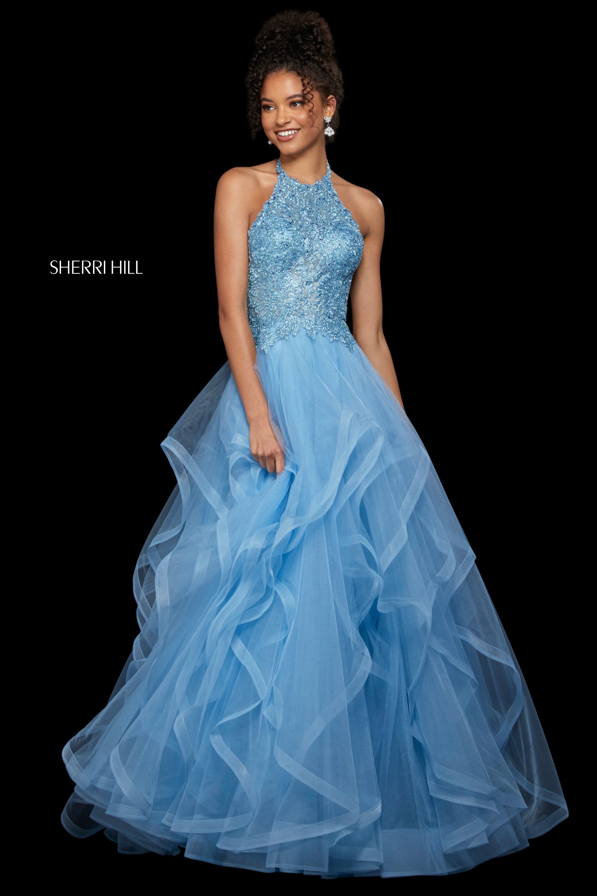 Sherri Hill 53249 prom dress images.  Sherri Hill 53249 is available in these colors: Blush; Navy; Black; Light Blue; Burgundy; Rose Gold.