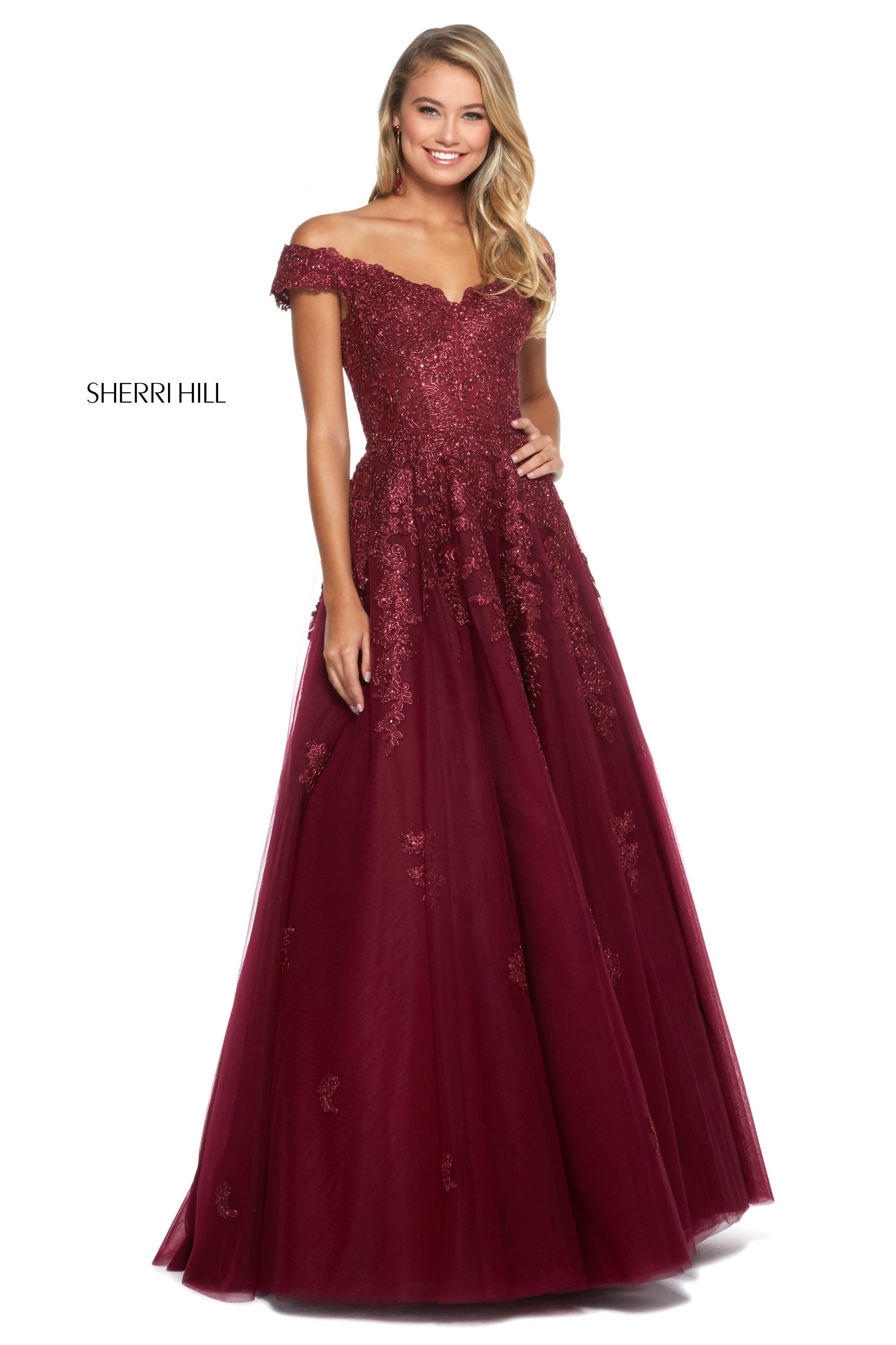 Sherri Hill 53251 prom dress images.  Sherri Hill 53251 is available in these colors: Light Blue; Ivory; Navy; Burgundy; Blush; Black; Rose Gold.