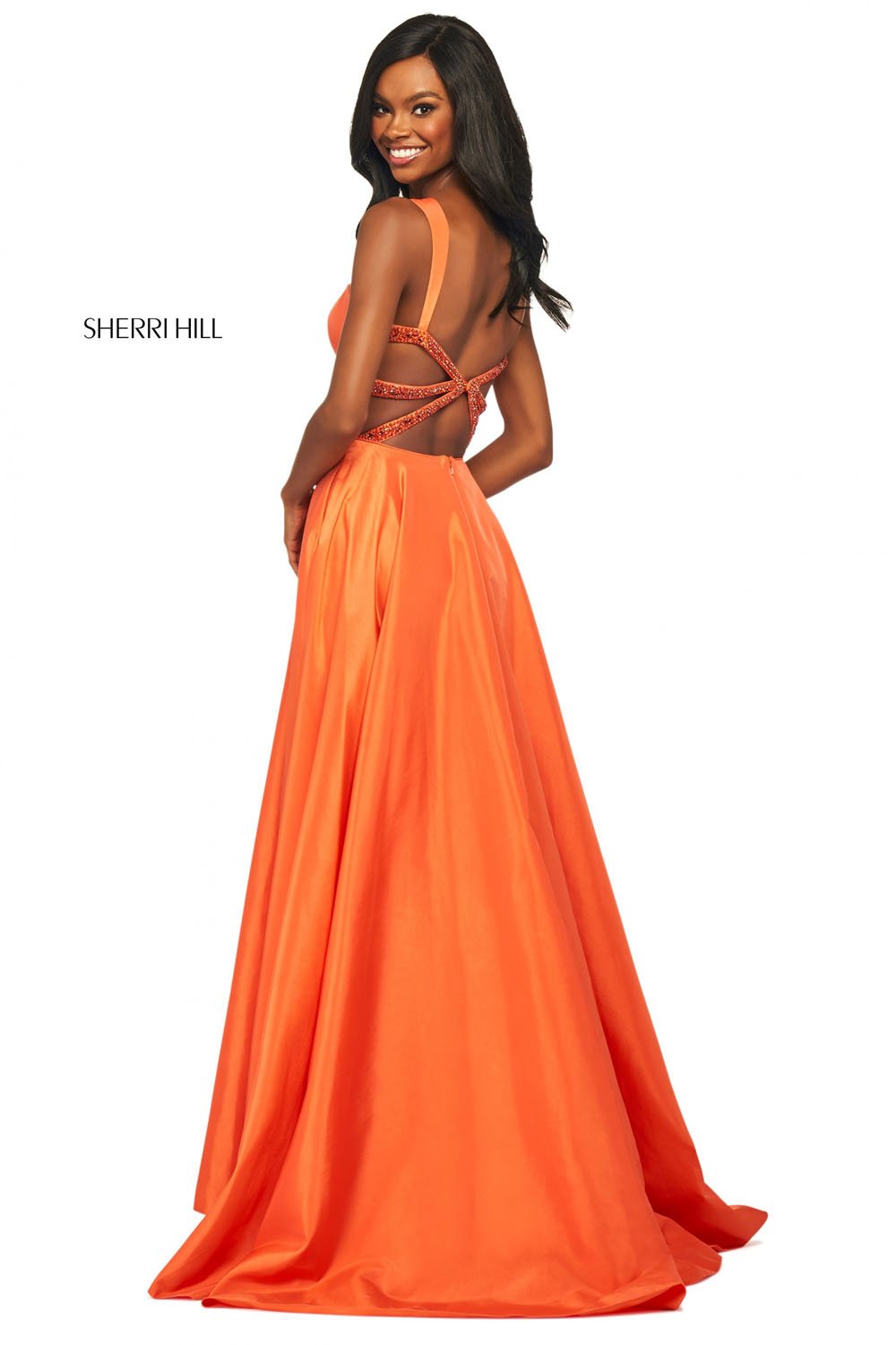 Sherri Hill 53561 prom dress images.  Sherri Hill 53561 is available in these colors: Royal, Pink, Aqua, Red, Coral, Yellow, Navy, Black, Wine, Emerald, Orange.